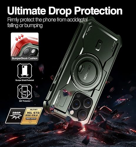 Miniatura 5 de Dexnor Funda magnética para iPhone 14 Pro, compatible con MagSafe, protector de pantalla y soporte integrados cuerpo completo, a prueba de golpes,