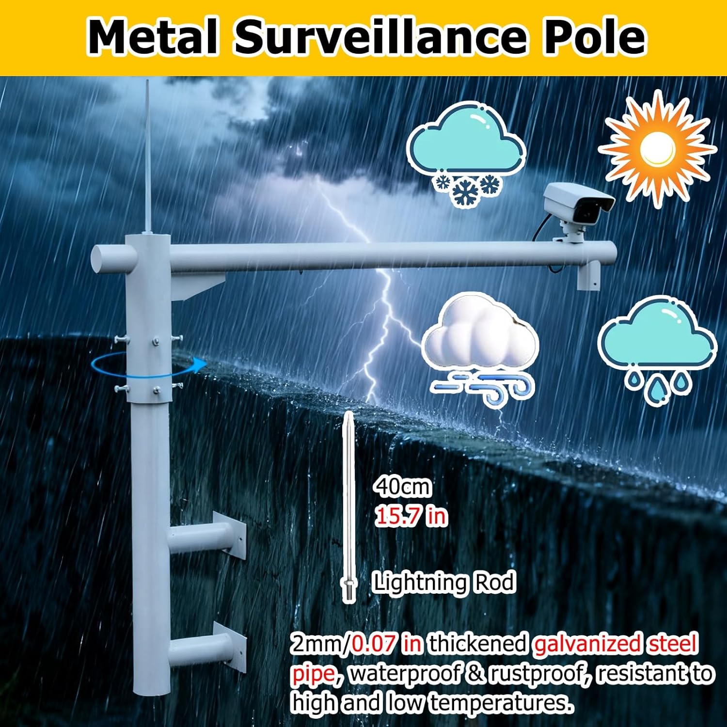 360° Adjustable Rooftop Security Camera Mount Bracket - Wall-Mounted Holder with 39-59in Cross Arm for Enhanced Surveillance, Stability & Durability