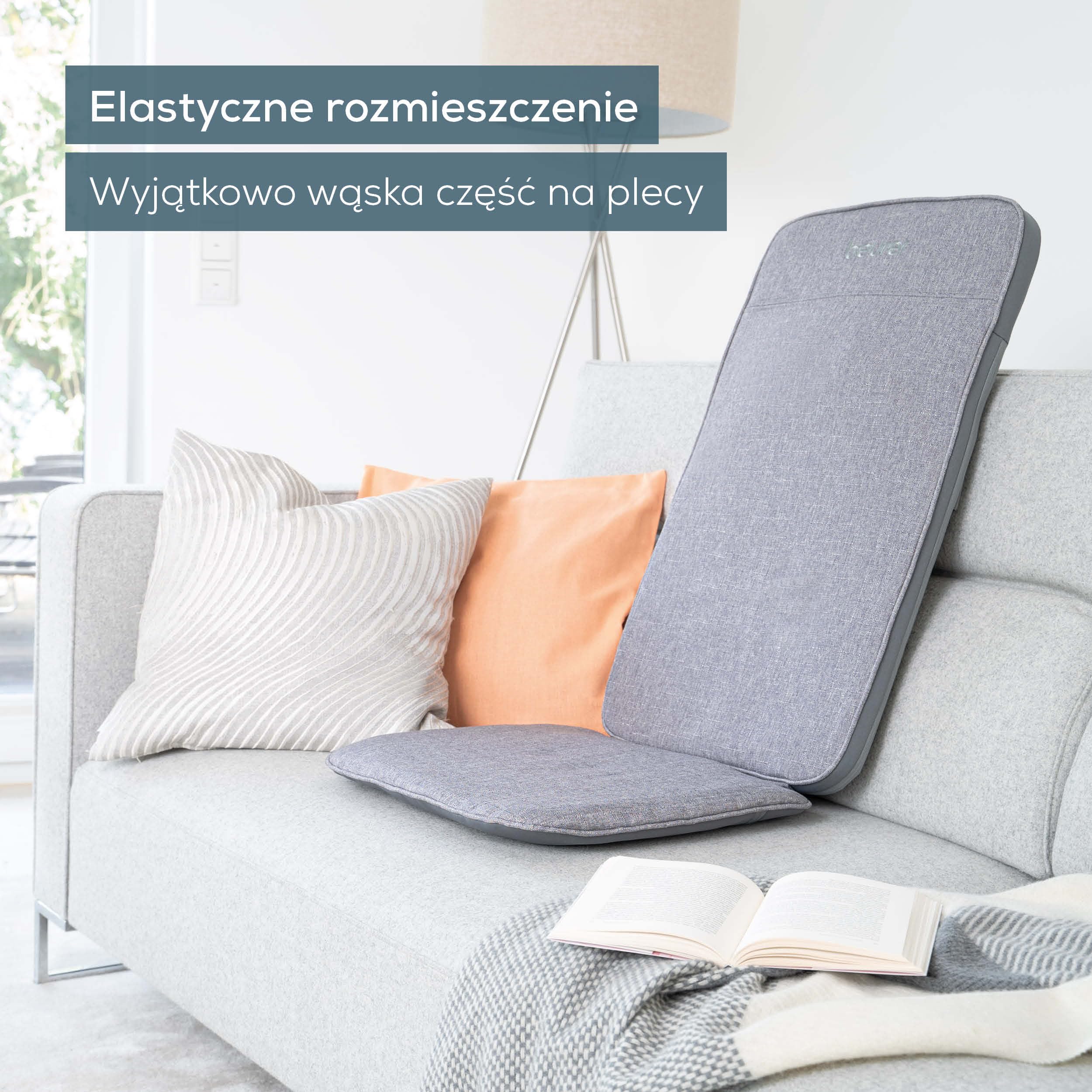Beurer MG 202 Nakładka na Fotel do Masażu Shiatsu, Masaż Shiatsu do Domu i Biura, 2 Poziomy Intensywności, Wąska Obudowa Oparcia, Jasnoszary