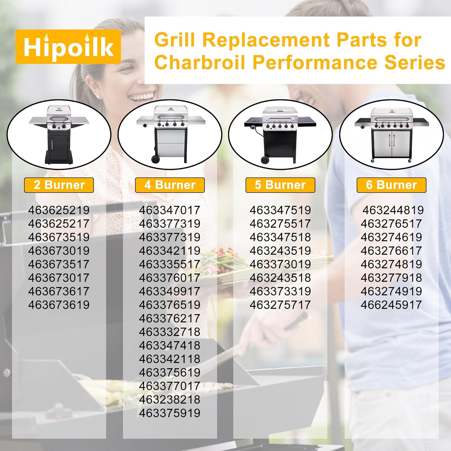 Grill Replacement Parts for Charbroil Performance 5 Burner 463275517, 463243518, 4 Burner 463347017, 463377319, 463342119, Char-Broil Grill Heat Plates Burner Igniters Tubes