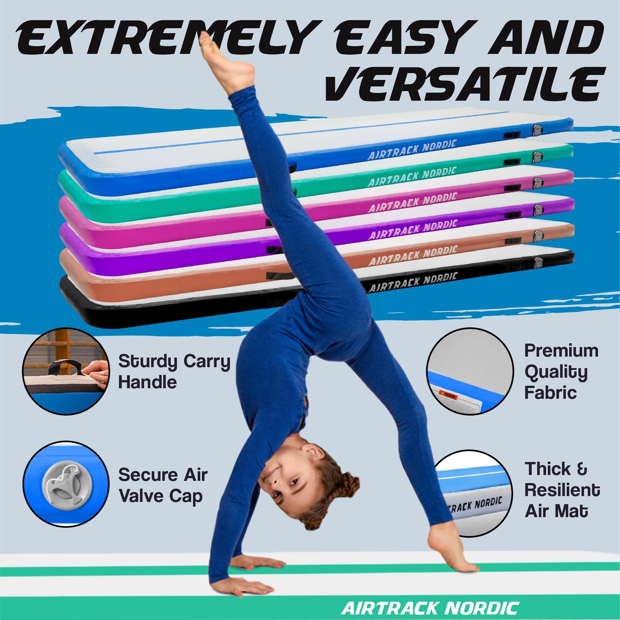 AirTrack Nordic Standard Air Track 3m/4m/5m/6m/7m/8m con Pompa Elettrica ad Aria, Tappeto Ginnastica Artistica da Casa, Tappetino Gonfiabile Resistente e Facile da Trasportare, Air Track Tumbling