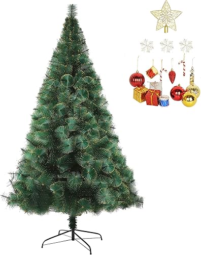 Miniatura 8 de LUCKYERMORE Árbol de Navidad de 6 pies con 212 puntas flocadas doradas, pequeño árbol de Navidad con decoración para árbol de Navidad y decoraciones