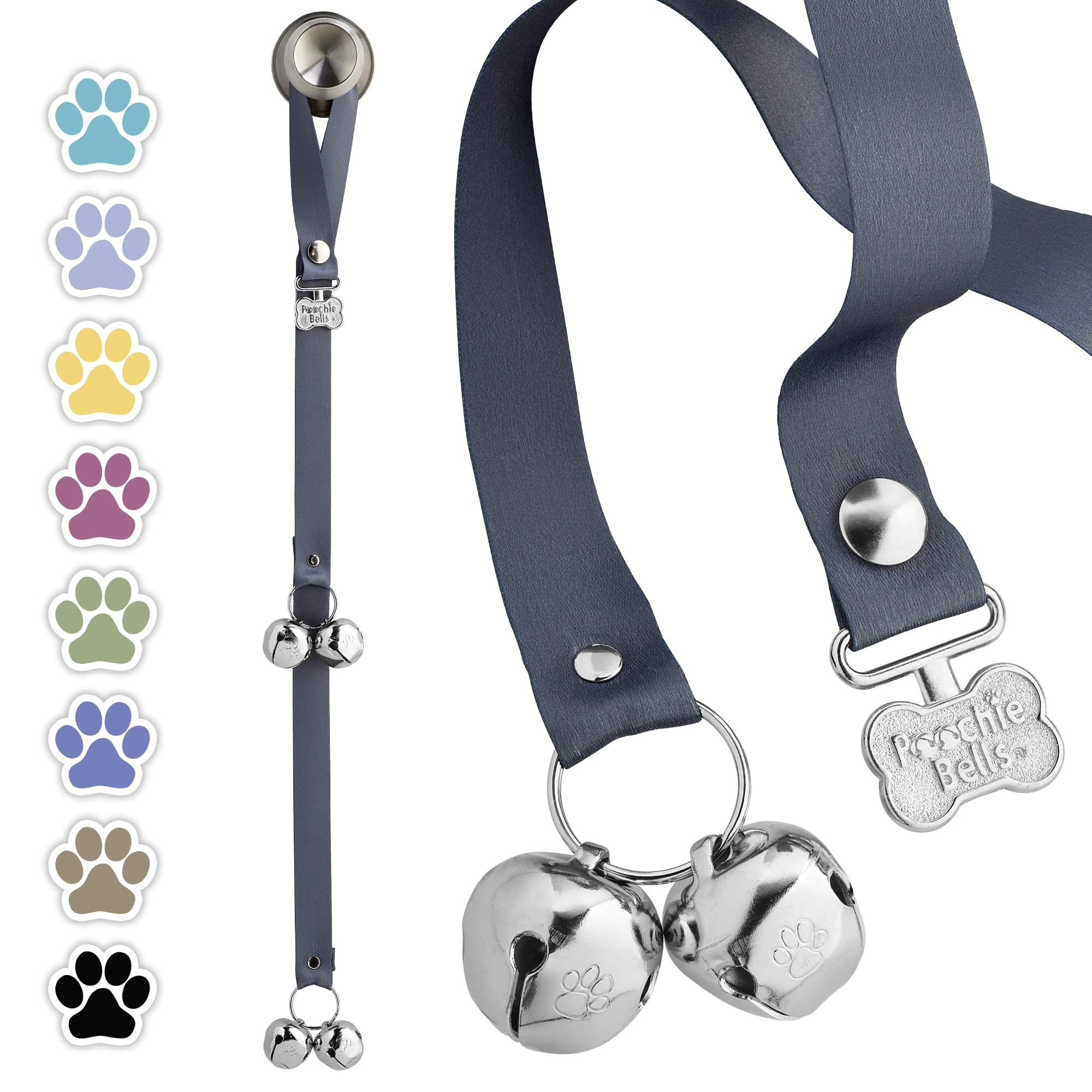 PoochieBells Dog Door Bell for Potty Training – The Original Potty Training Bells for Dogs, USA-Made Doggie Potty Bells, Easy Puppy Training, Loud, Durable Hanging Bells for Door, Solid Pewter Gray