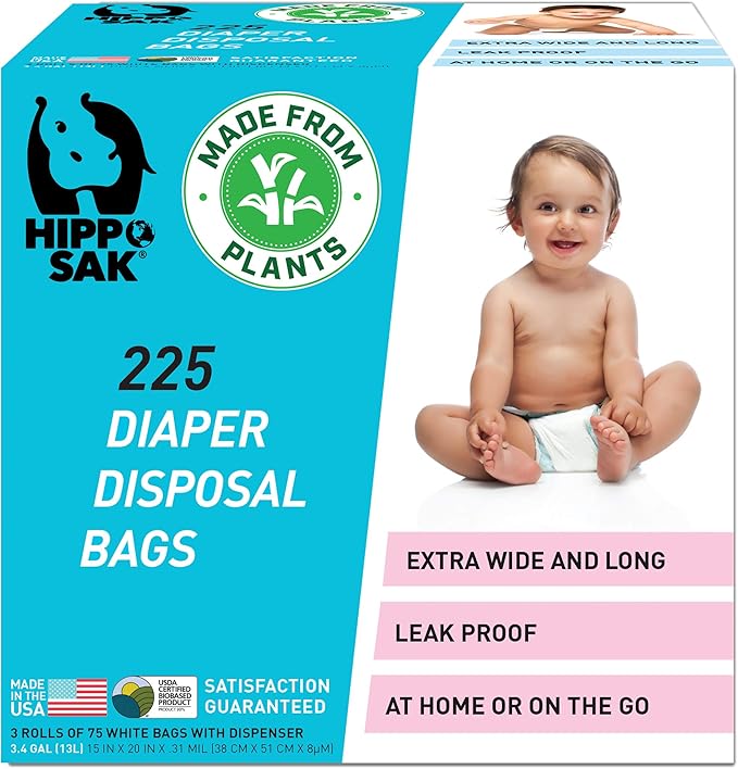 Hippo Sak Plant Based Diaper Disposal Bags, 225 Count
