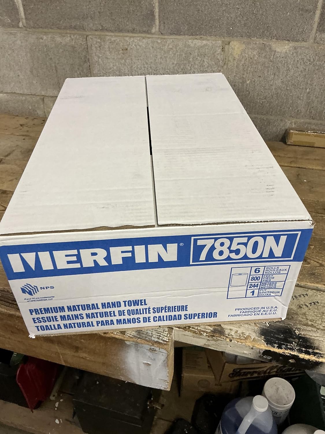 Merfin® Natural Roll Paper Towel, 1-Ply, 800ft Length, Commercial Grade, 6 Rolls, Model 7850N Made In the USA