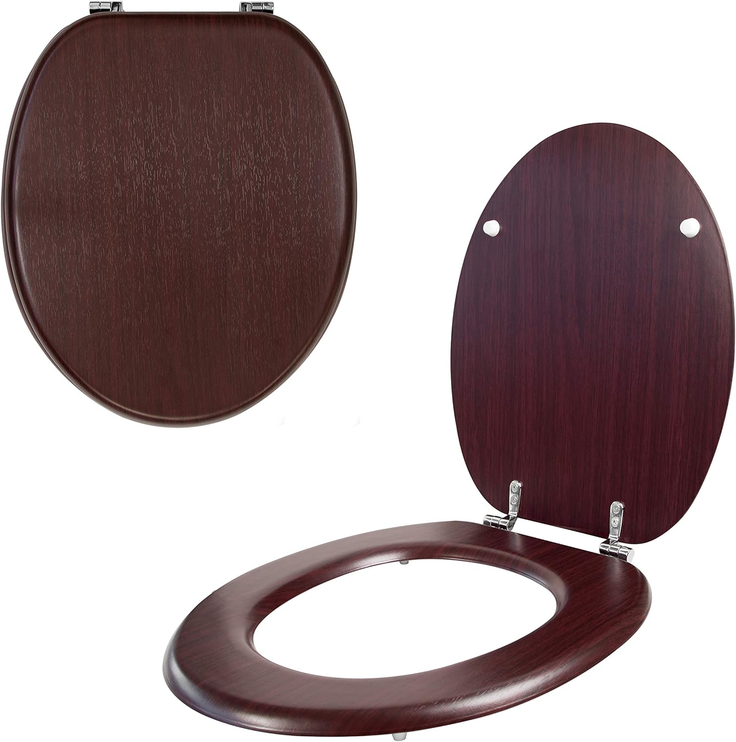 Anika 92449 Mahogany Effect Toilet Seat / Chrome Hinges / Easy