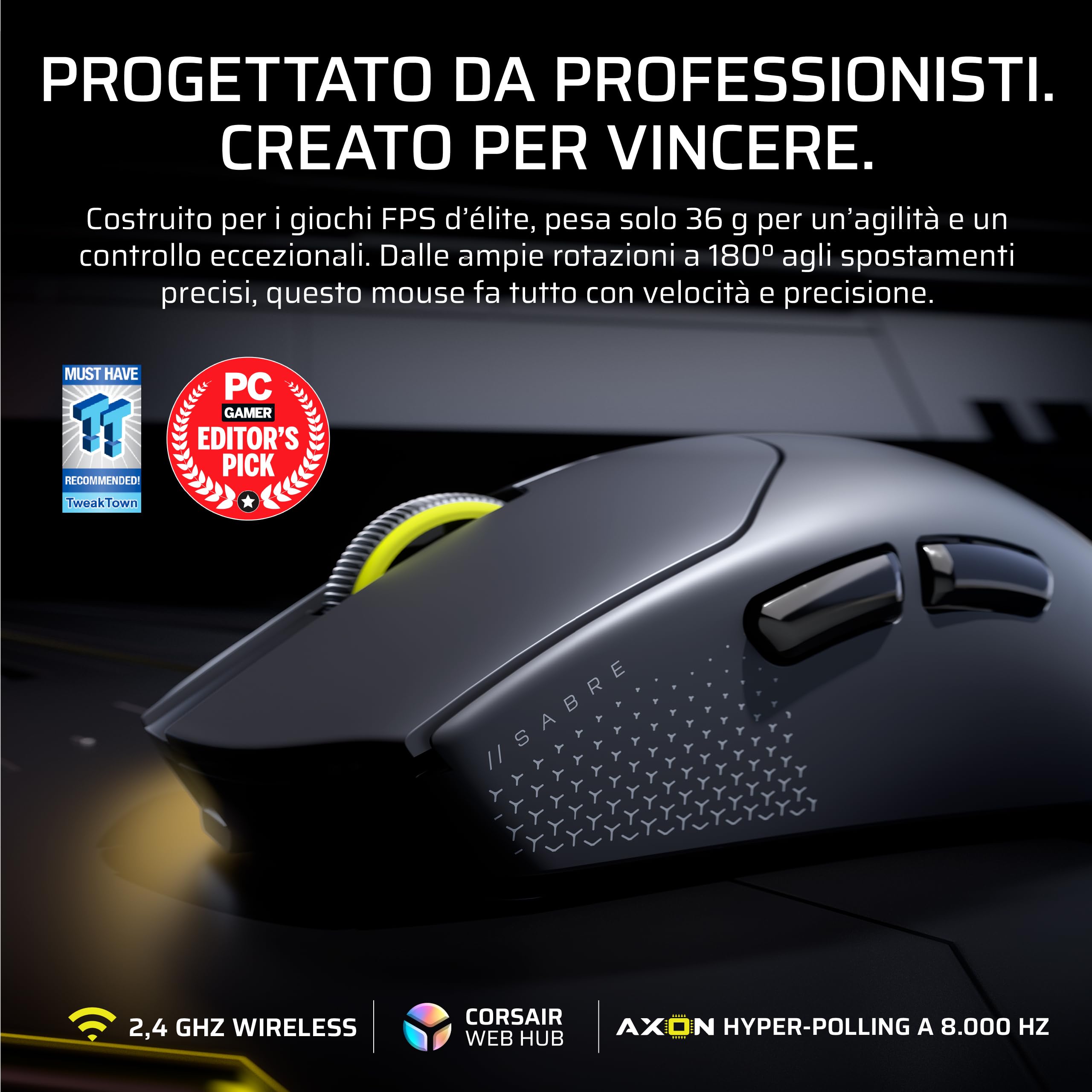 Corsair SABRE v2 PRO Ultralight Wireless FPS Gaming Mouse - 33.000 DPI - Dettaglio
