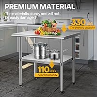 Vista 2 de VIVOHOME Mesa de trabajo de acero inoxidable de 24 x 36 pulgadas con salpicadero, mesa comercial de preparación con ruedas para restaurante, hotel