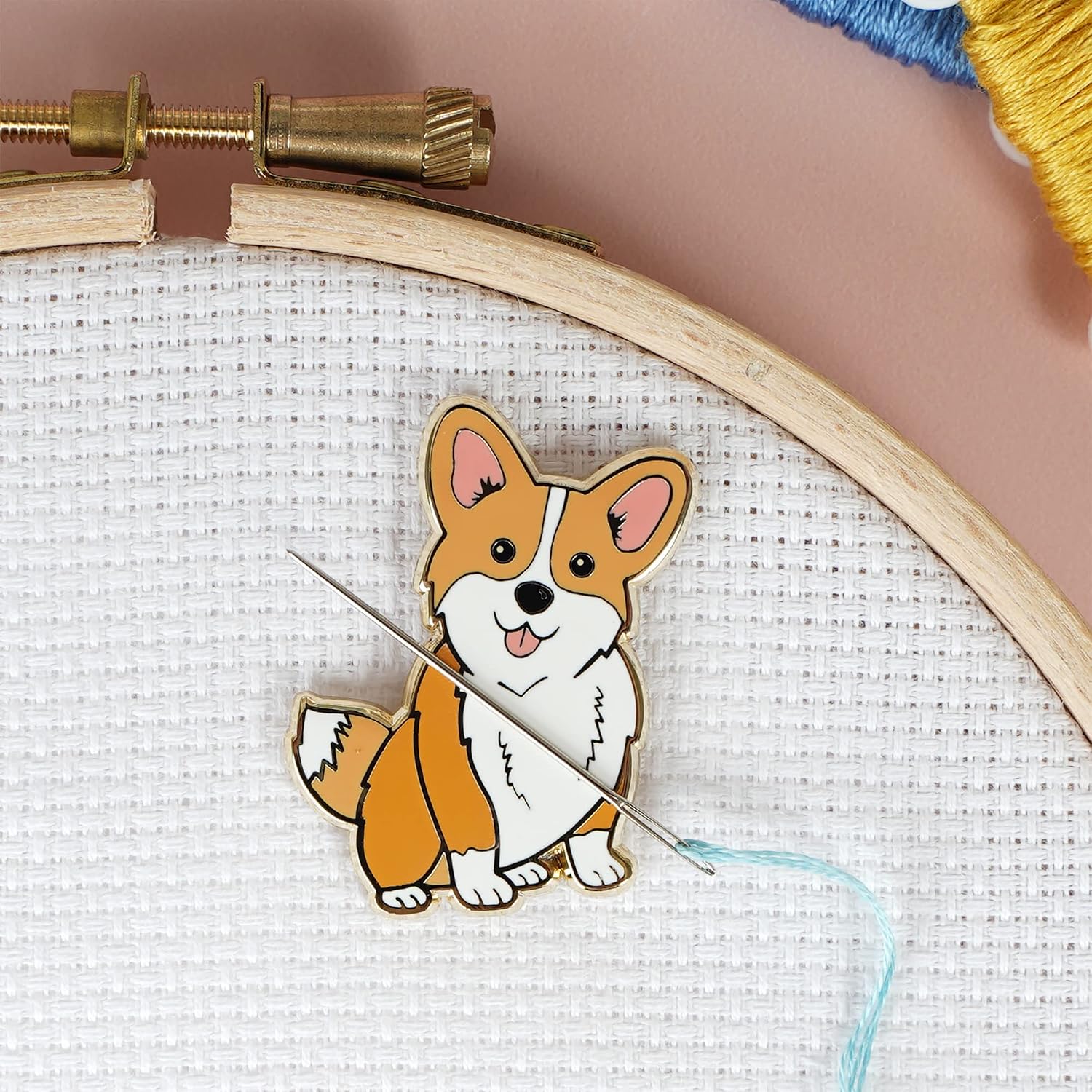 Caterpillar Cross Stitch Needle Minder - Royal Corgi Dog for Cross Stitch, Sewing, Embroidery and Needlework Accessories, Enamel and Magnetic