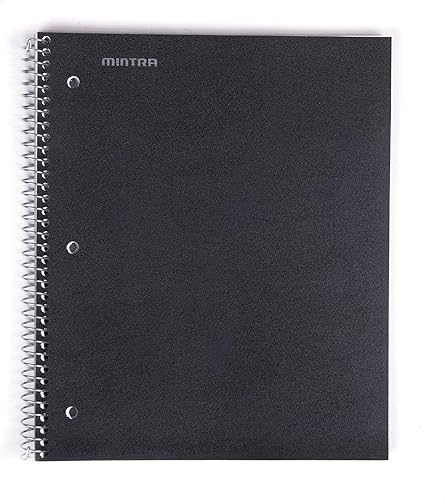 Miniatura 2 de Mintra Office Cuadernos de espiral duraderos, 1 materia, (negro, rayado universitario, paquete de 3), 100 hojas, bolsillo de poli, cubierta