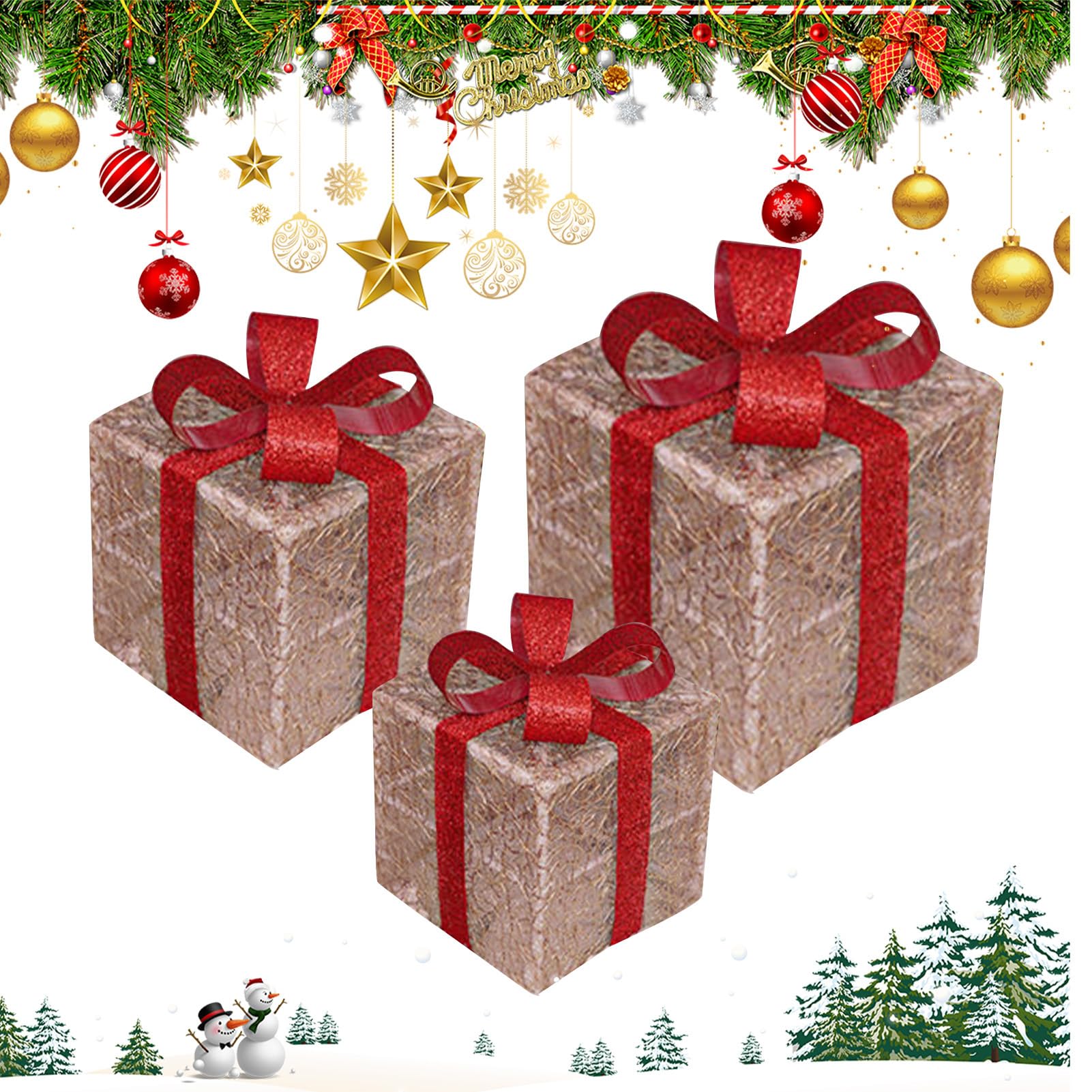 Leuchtende Weihnachtsboxen 3-Stückige Saisonale Dekoration | LED Weihnachtsbeleuchtung Für Hausbesitzer Veranstaltungsplaner Wohnung Büro Zuhause Kaminsims Eingang Fenster Display