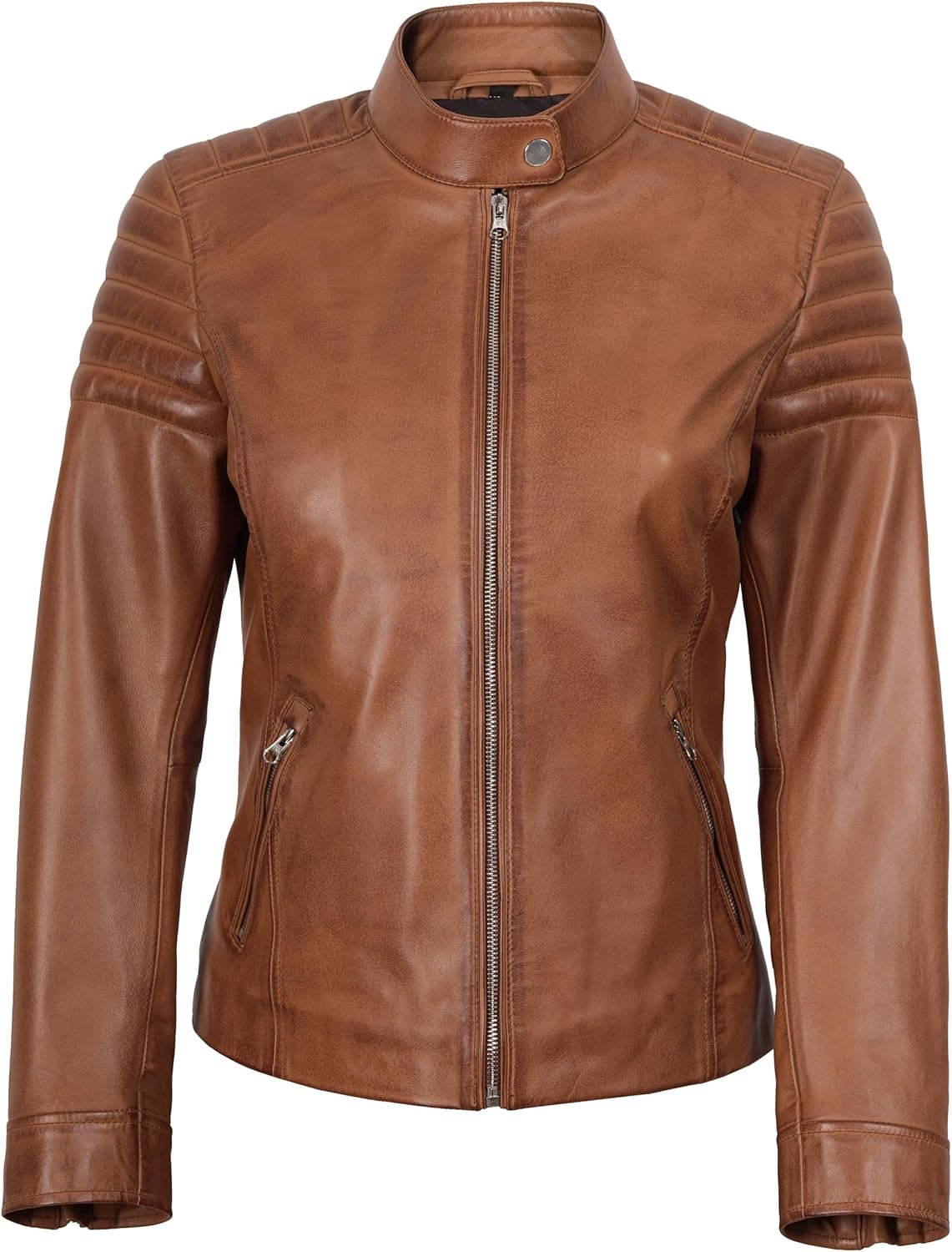 Decrum Womens Leather Jacket - Real Lambskin Cafe Racer Style Leather Jackets for Women - Image 4