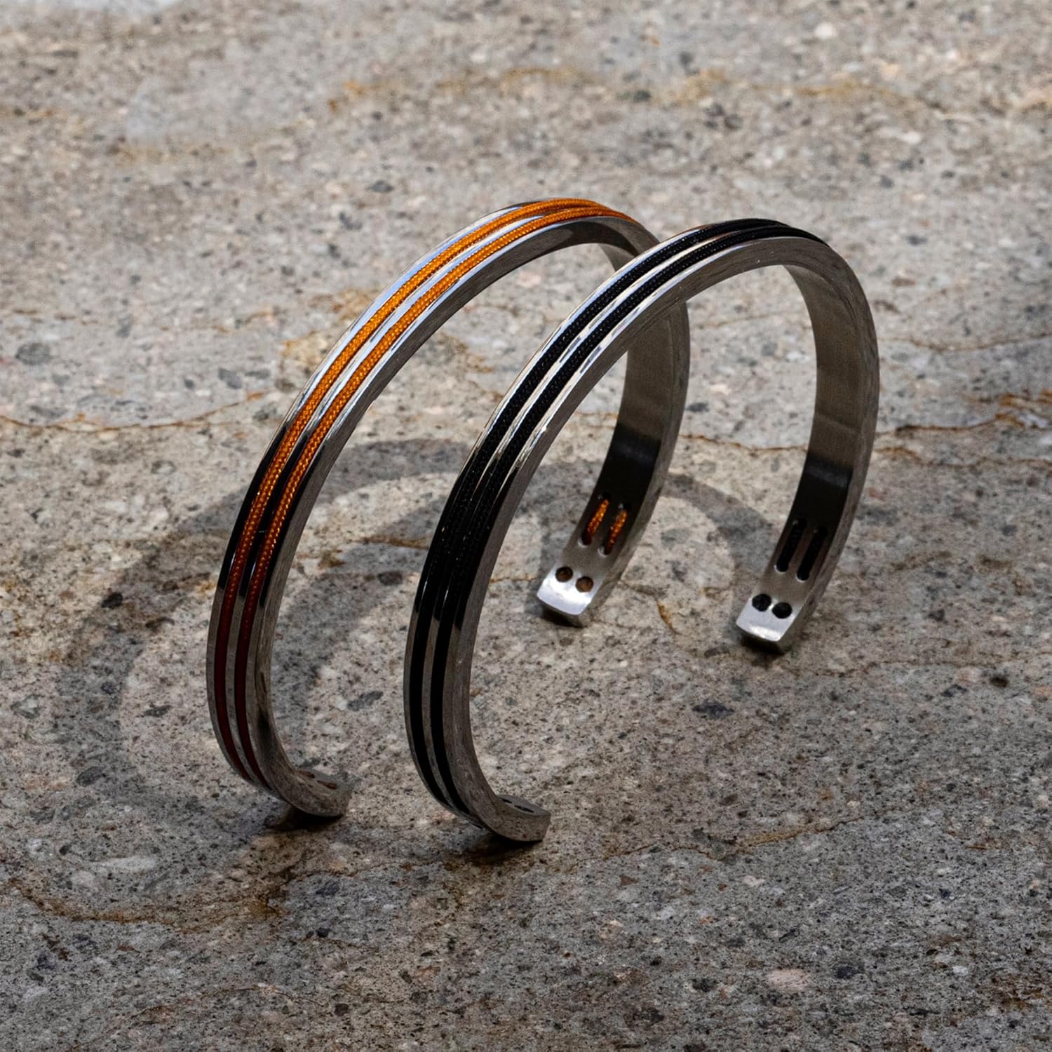 Elegatto Ballast Premium Silver Cuff Bracelet for Men | Marine-Grade Dual Nylon Inlay with Polished Stainless Steel | Men's Designer Jewelry Bracelets