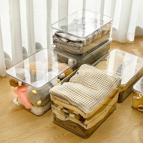 Miniatura 4 de Juego de 4 piezas, contenedor de almacenamiento de plástico con tapa, contenedores de almacenamiento grandes, cajas de almacenamiento apilables con