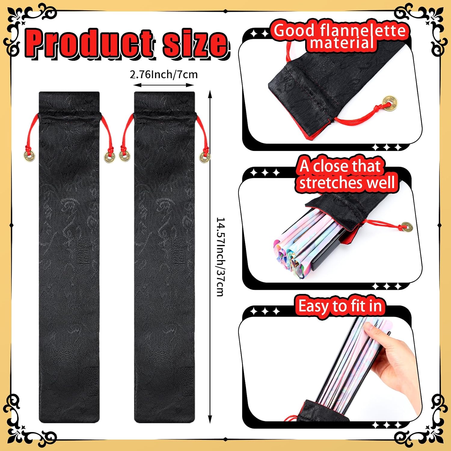 Windyun 12 Pcs Large Velvet Drawstring Folding Fan Bags, 15.4 x 2.8 Inch image 3