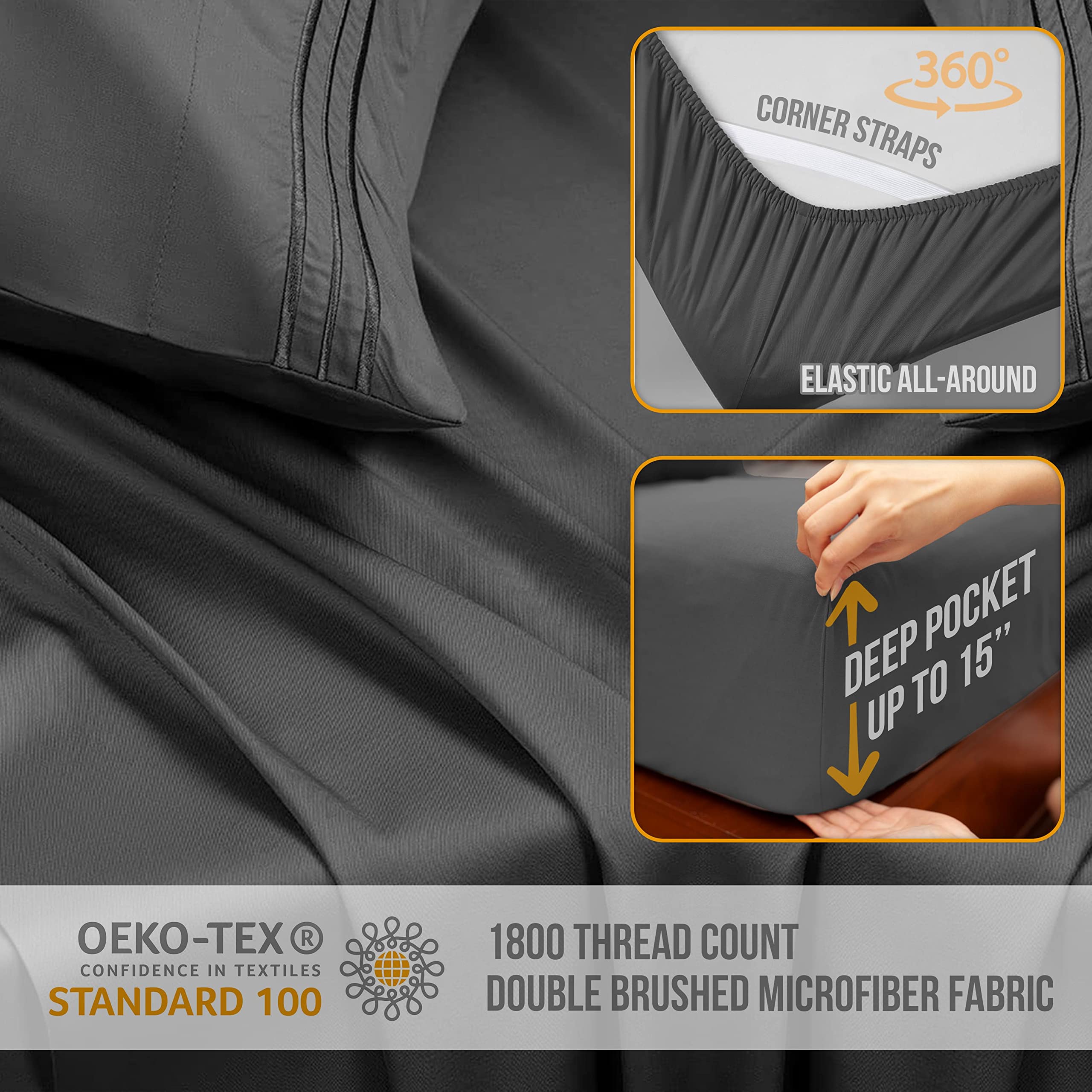 Abeero Home Queen Size Premium Sheet Set, Luxury Hotel Bedding, Cooling Bed Sheets with Elastic Corner Straps - Image 2