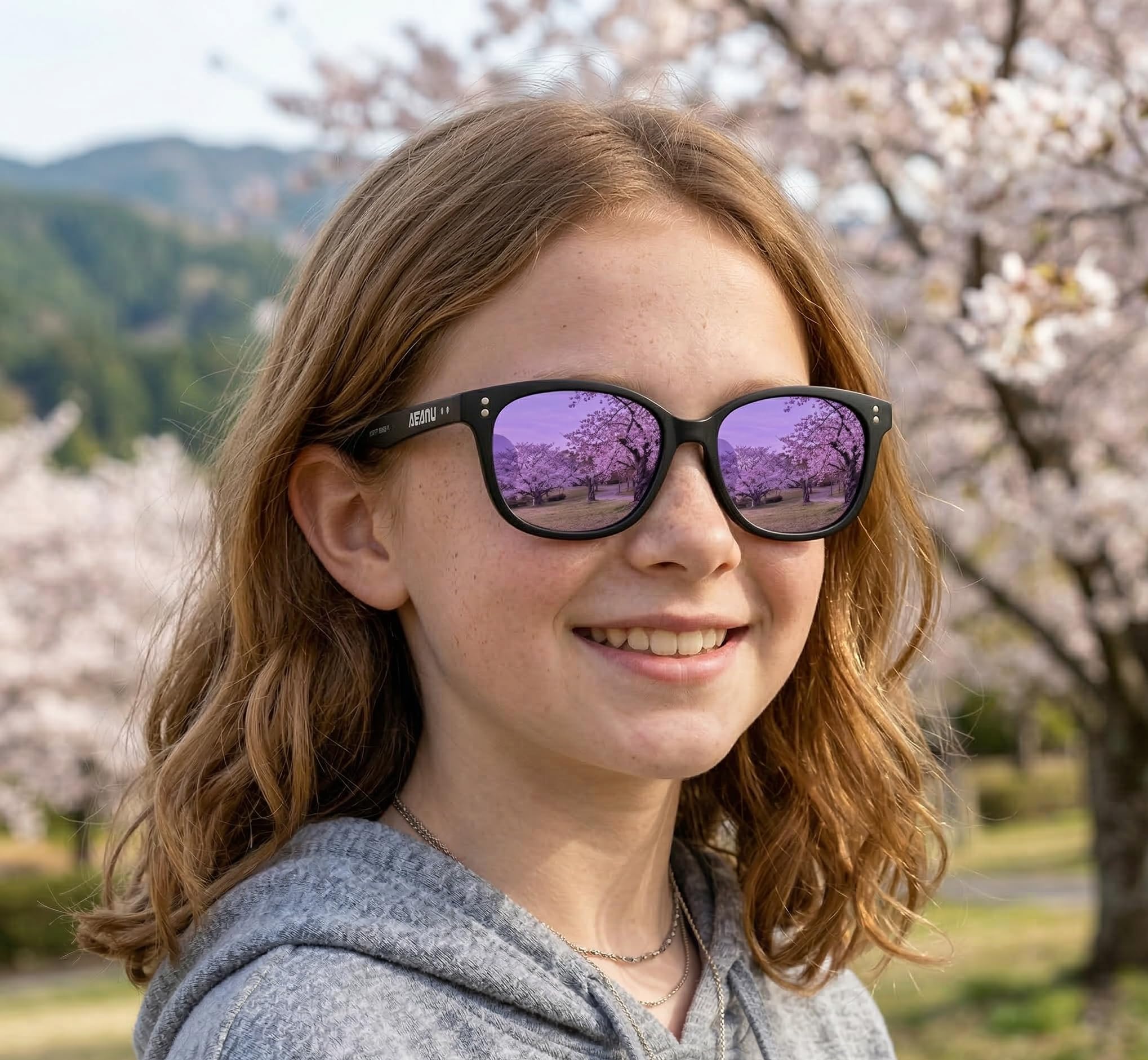 Polarisierte Sonnenbrillen für Teenager, UV400, verspiegelte Gläser, matter Rahmen für kleine Gesichter, Fahren und Outdoor, 2 Stück