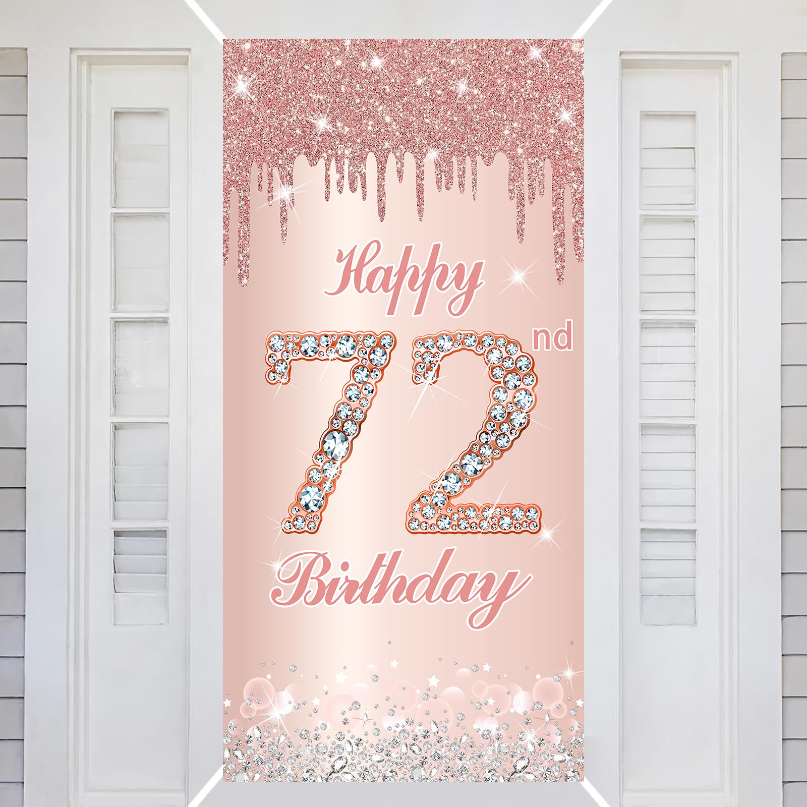 72nd Happy Birthday Decorations Door Banner Pink Rose Birthday Banner for Party Backdrop for Women Door Cover Party Decoration Supplies Poster — image 1