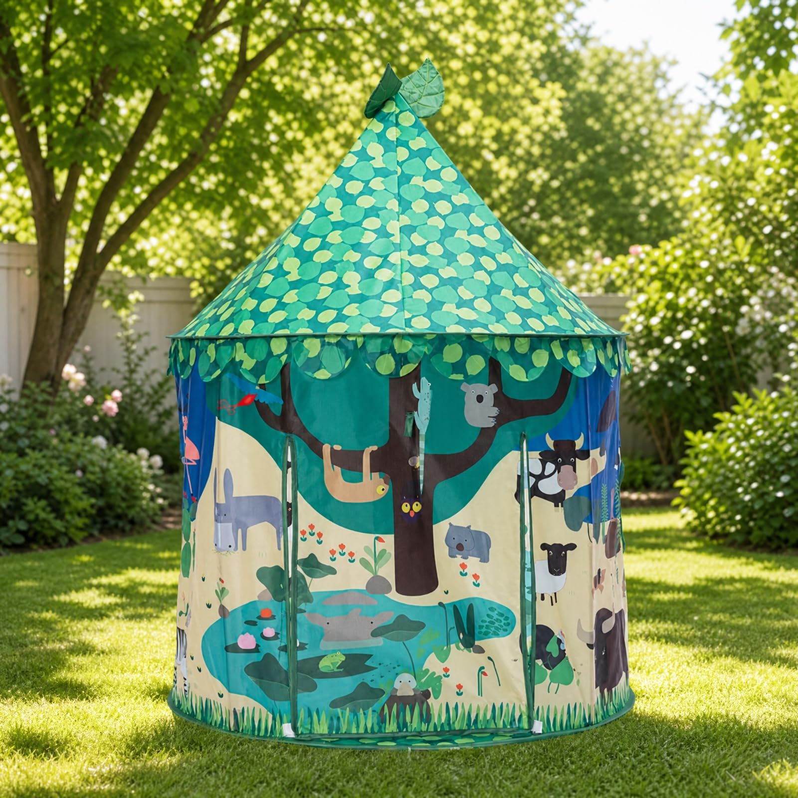 Gioco con Tema Foresta Leggera Casetta da Gioco in Tessuto Ventilato per Area Giochi