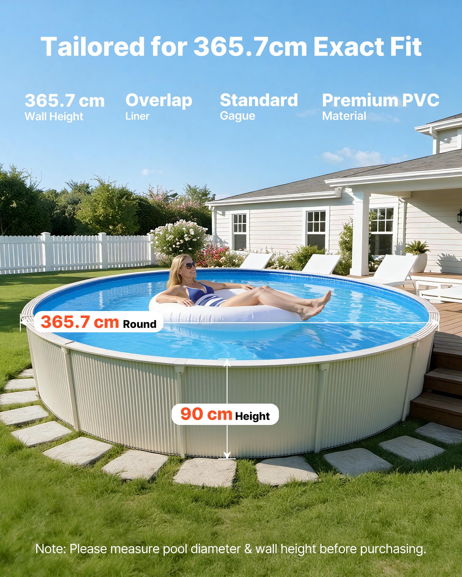 VEVOR Poolinnenfolie 3,6 m, Poolfolie für 90 cm Wandhöhe, Ersatzfolie aus PVC, Innenhülle 0,4 mm Stärke, Schwimmbadfolie Überlappend, Austauschfolie, Geeignet für Oberirdische Pools, Blau
