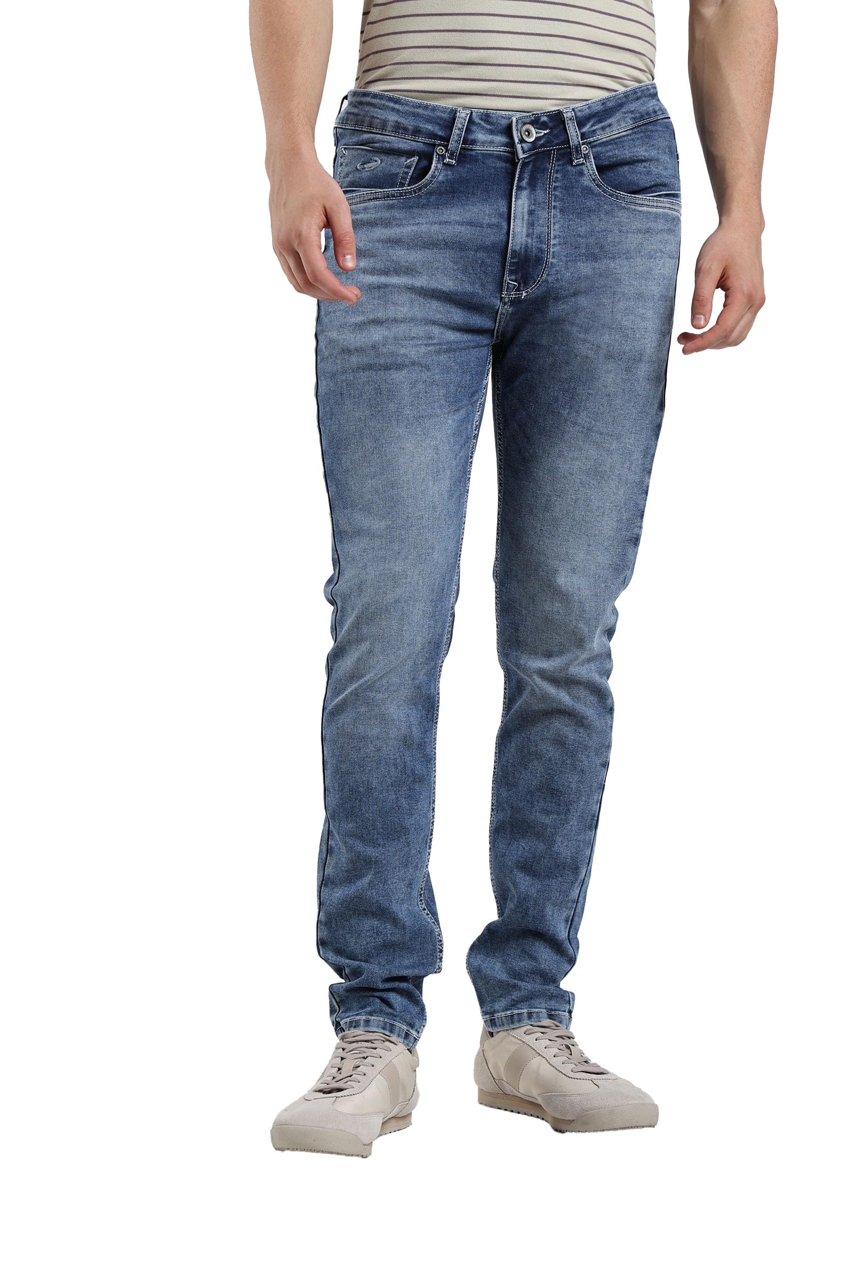 crocodile Men’s Cotton Blend Casual Slim Tapered Fit Solid Jeans | Mid Rise | Ankle Length Blue-picture-30