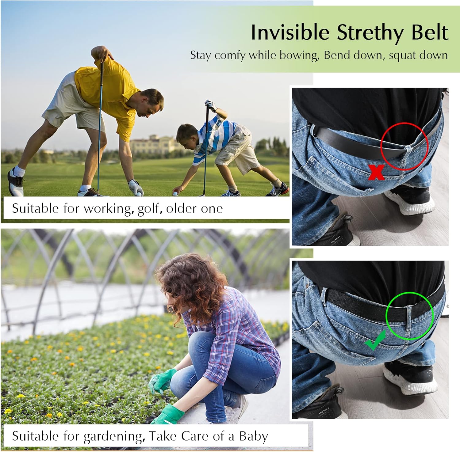 XZQTIVE Men Women No Show Elastic Stretch Belt Invisible Web Belt Quick Release Flat Plastic Buckle - Image 7