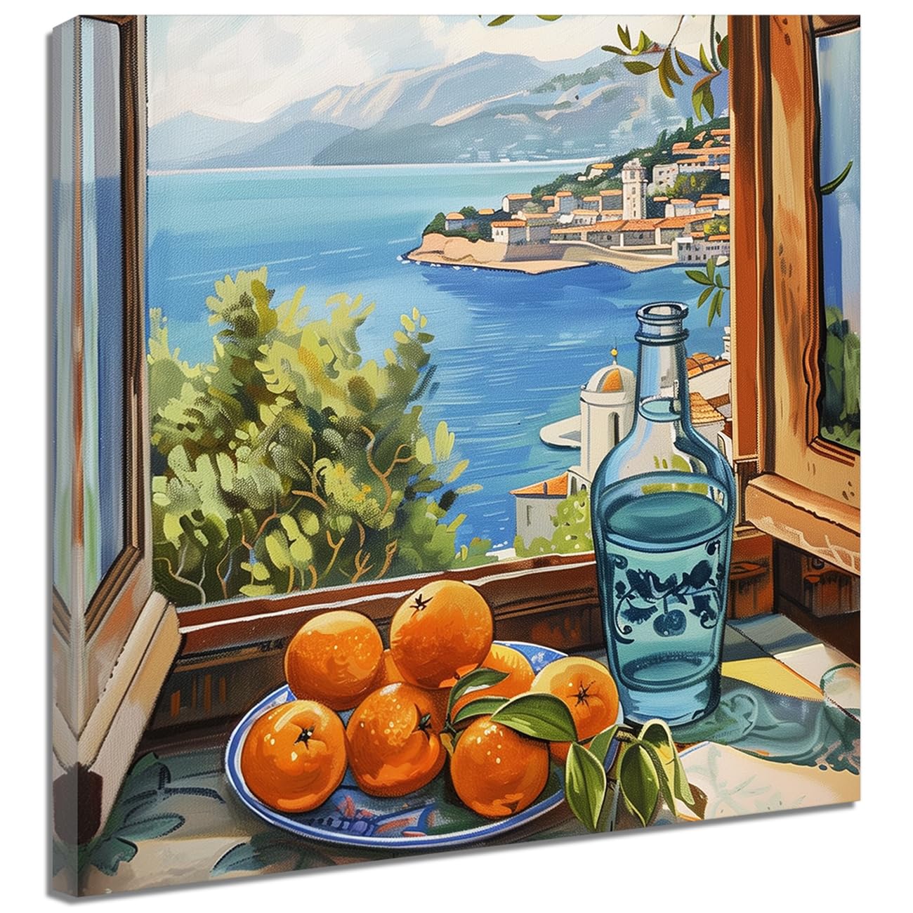 ZQQART Fruit Canvas Wall Art Kitchen Artwork Wall Decor Farmhouse Citrus Pictures Vintage Oranges in Basket Poster for Living Room Framed (Blue,12" x 12")