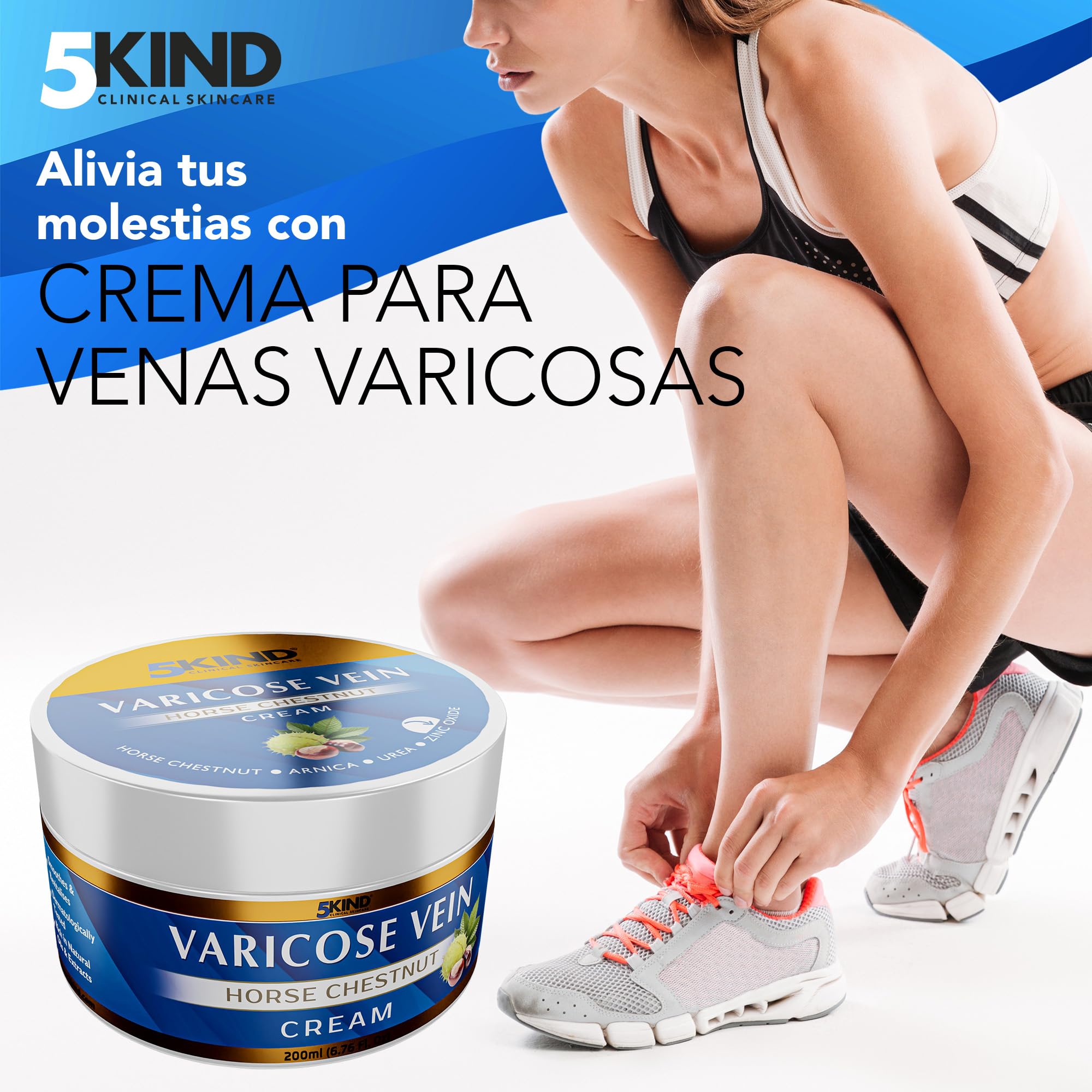 5Kind Crema profesional para varices 200 ml- El embalaje puede variar - Tratamiento para piernas cansadas - Crema de castaño de indias – Más de 7 ingredientes naturales activos