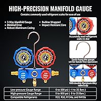 Vista 6 de Bomba de Vacío AC de 4.5 CFM y Juego de Manómetros, para Mini Split, HVAC, Sistemas Automotrices, Kit de Manómetro Múltiple Compatible con R22, R32