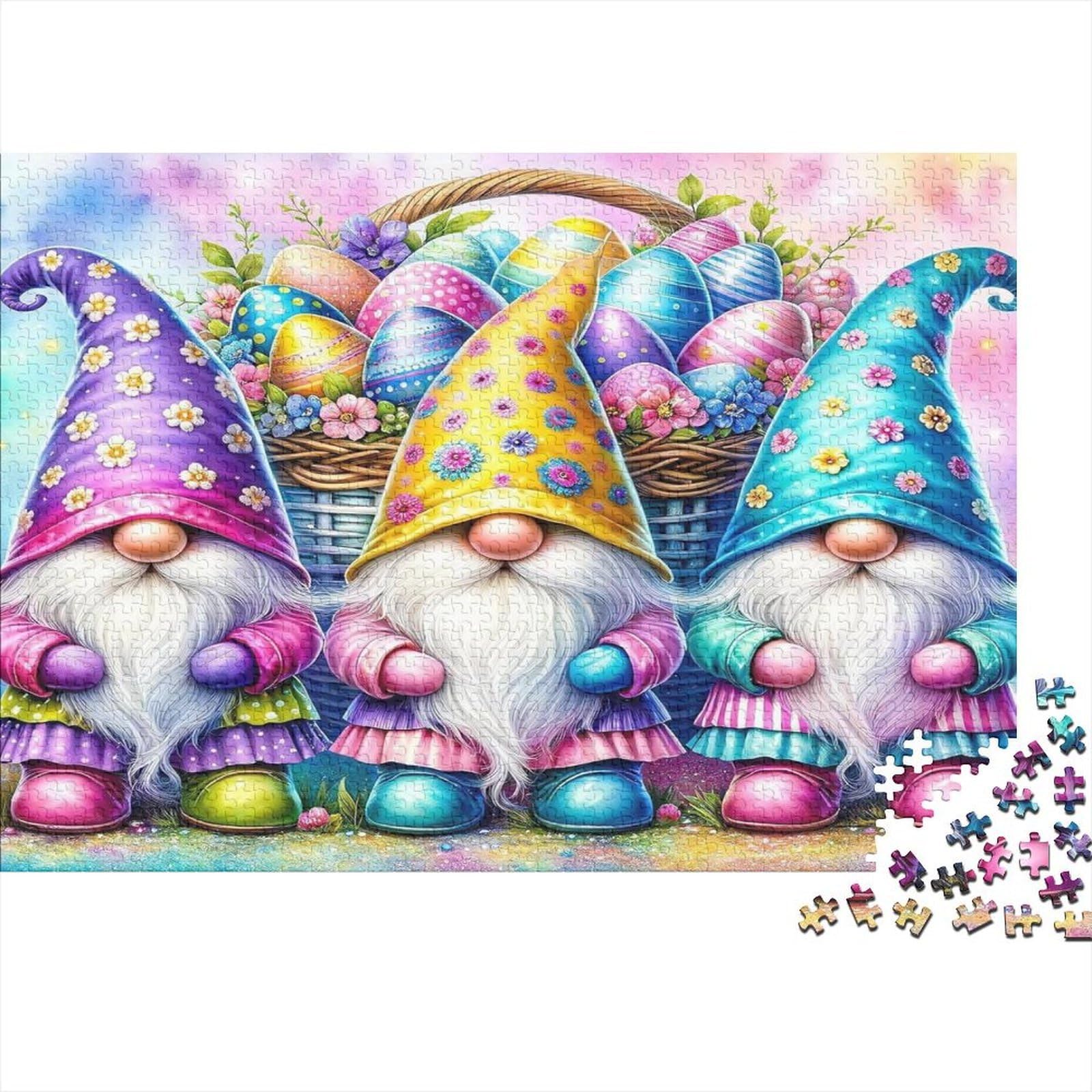Easter Gnomes 1000 Piece Jigsaw Puzzle Adults Paper Colourful Eggs Puzzle Game for Family Decor Gift 38x26cm/1000pcs