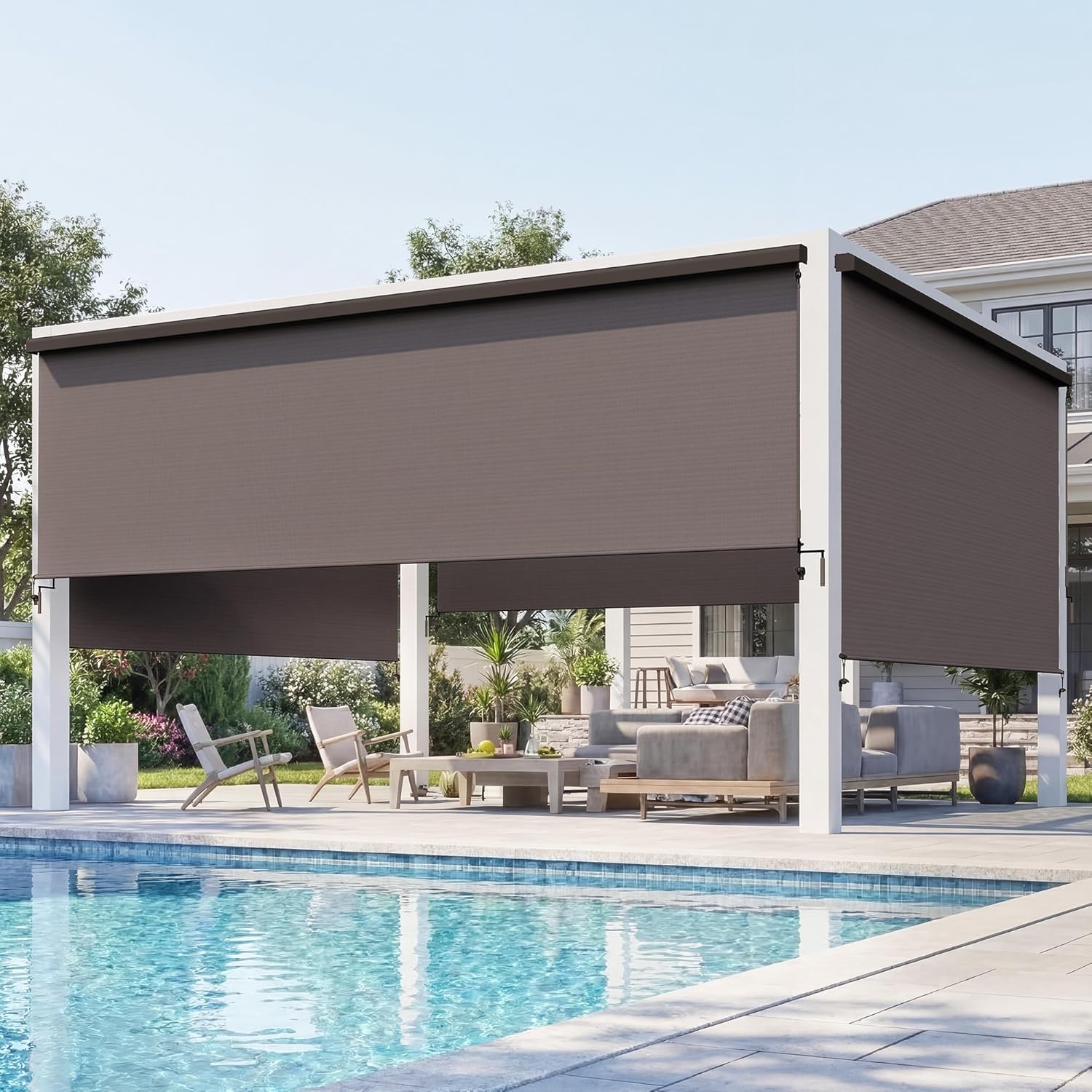 Integrated Outdoor Roller Shade, 10'W x 8'H Assembly Free Outdoor Patio Blinds with 420GSM Upgraded Fabric for 95% UV Blockout, Cordless Patio Shade, Sun Shades Outdoor Patio for Porch, Gazebo,Balcony