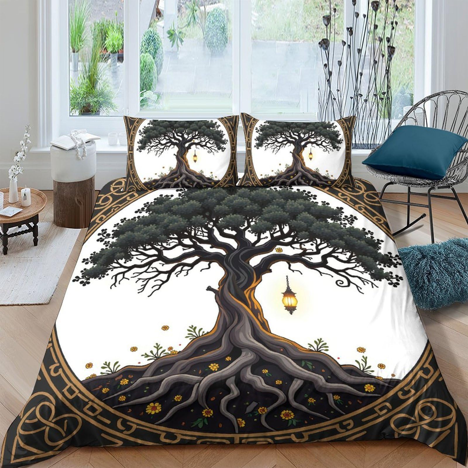 Ctjqhvkz Style-8 3D Printed Ancient Tree Fitted Sheet Microfiber Soft Forest Lamp Bed Cover Anti-Slip Washable For Bedroom Guest Room Decor Single（135X200cm）