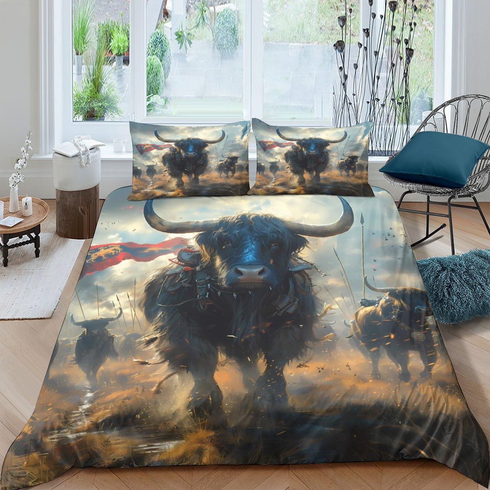 Ctjqhvkz Style-2 3D Printed Highland Cattle Art Fitted Sheet Microfiber Soft Anti-Slip Wild Bison Bed Cover For Bedroom Dorm Room Decor Single（135X200cm）