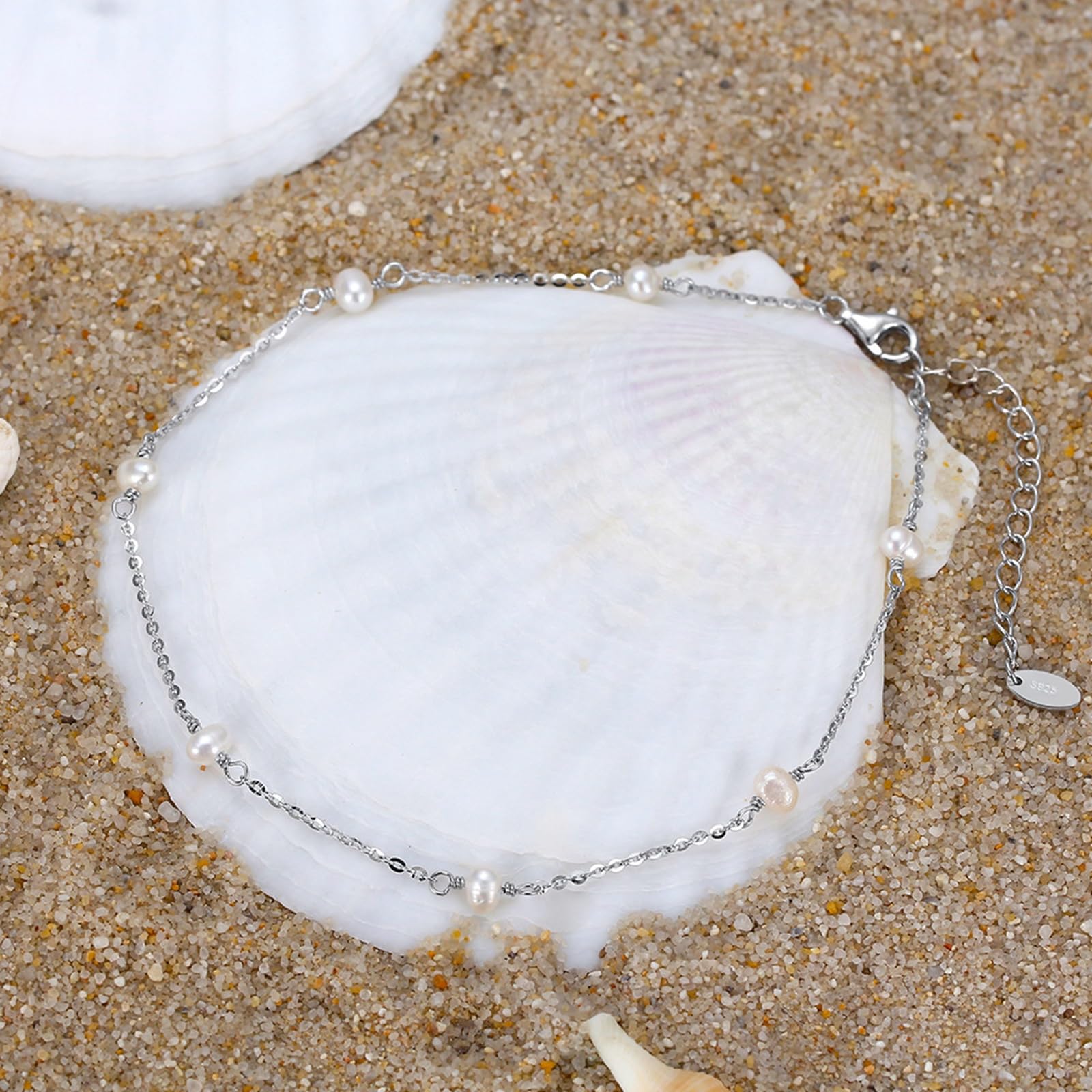 Cavigliera Argento 925 Donna, Cavigliera Donna Estiva Catena con Perla 1.3MM Larghezza, Bracciali alla Caviglia da Spiaggia Piede Catena Cavigliere Regolabili per Donne
