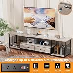 Eiskah TV Support avec tiroirs en tissu et sorties d'alimentation pour 75 70 65 1 cm TV, Centre de divertissement avec étagères de rangement ouvertes, industriel TV Media Console Table pour Salon Chambre Bureau