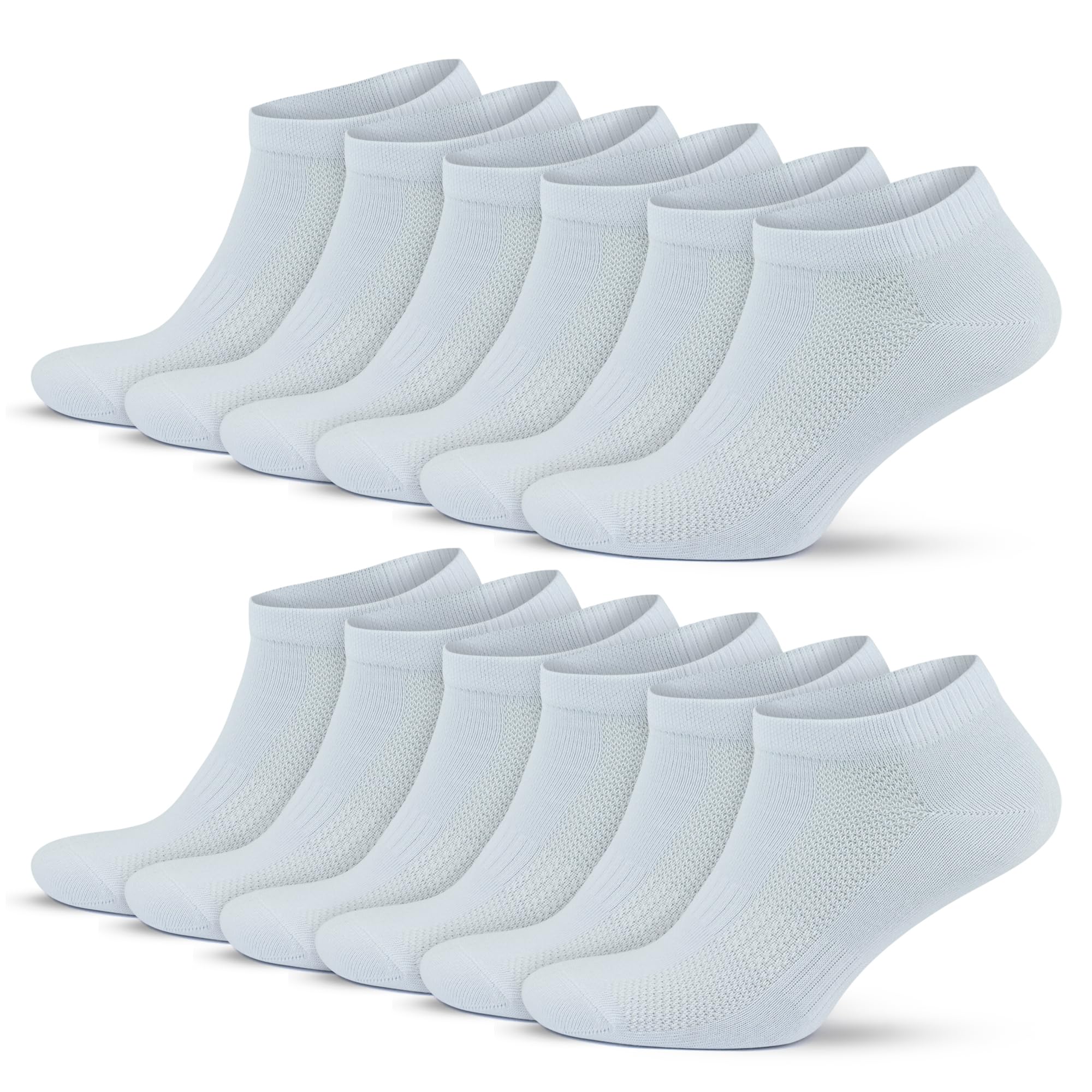 GoWith 6-12 Paar Sneaker Socken Herren Damen, Füßlinge aus Gekämmter Baumwolle, Atmungsaktive Sportsocken, Perfekte Passform, Schwarz Weiß Grau Kurze Laufsocken 3009