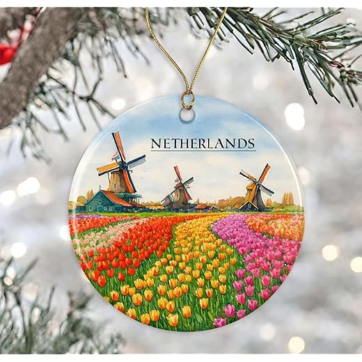 Netherlands Watercolor Ornament - Ceramic Christmas Keepsake - Honeymoon Anniversary - Travel Souvenir - Housewarming Present - Gift for Netherlands Lover Printed on Both Sides