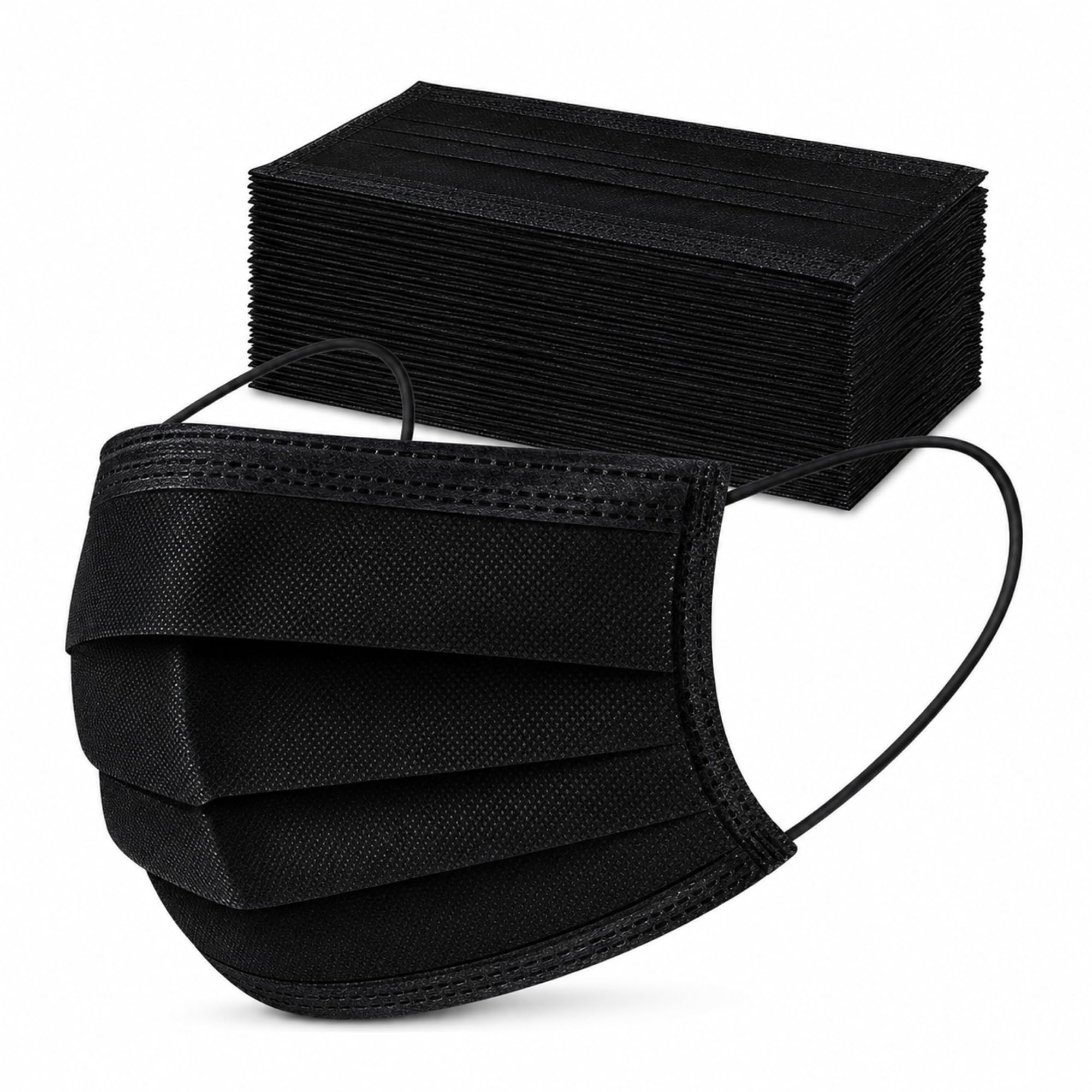 AM Safe-X Disposable 3 Ply Face Mask for Men & Women | Soft Non-Woven Fabric | Breathable & Lightweight | Elastic Ear Loops | Comfortable Daily Protection Mask | Black 50 Pcs