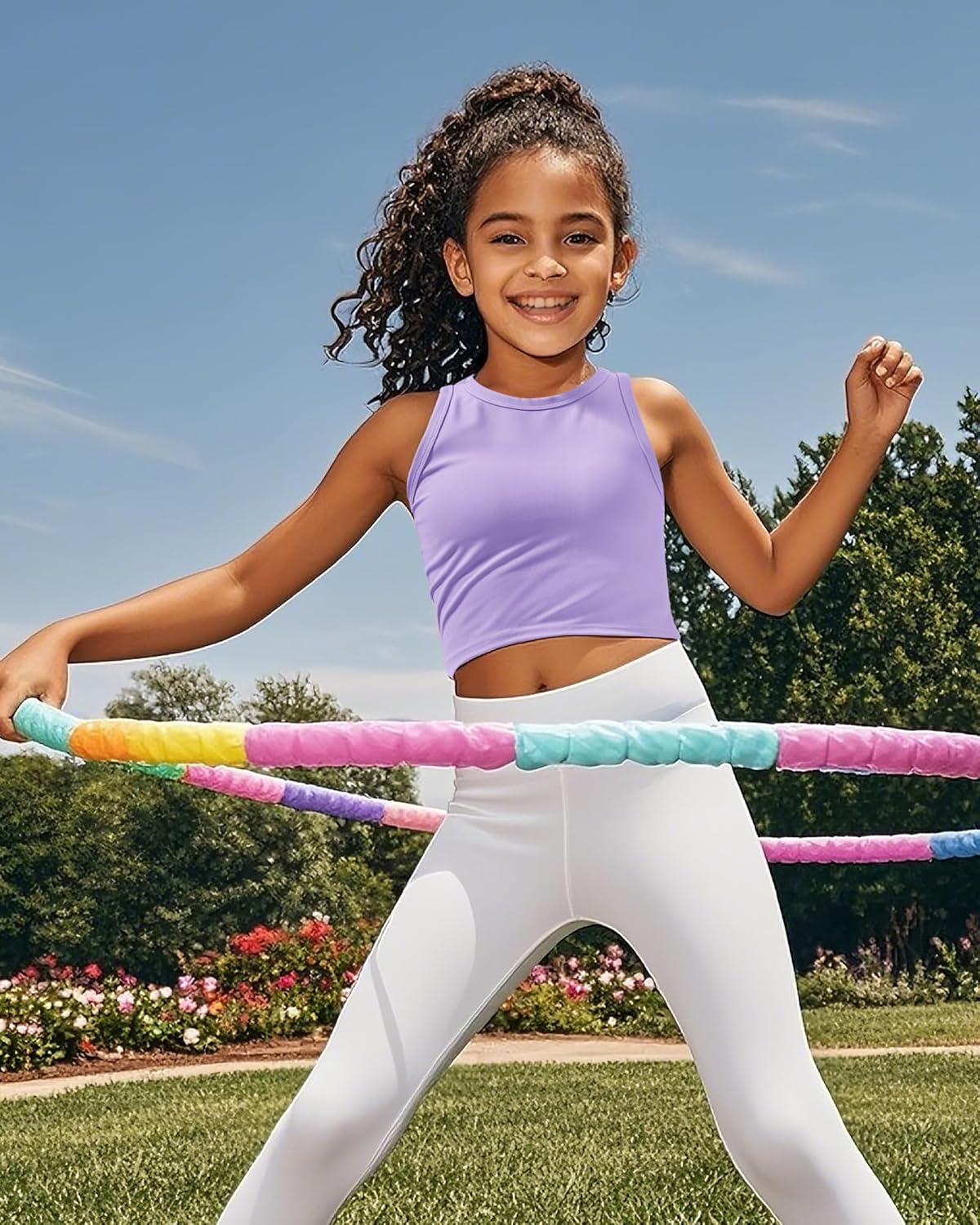 JOCMIC Girls Tank Tops Kids Athletic Tank Ribbed Knit High Neck Crop Tops for Gym Yoga - Image 3