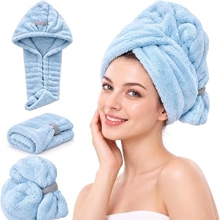 Microfiber Hair Towel Wrap for Women, Ultra Absorbent Quick-Dry Hair Turban for Curly, Long and Short Hair, Soft Anti-Frizz Twist Towel