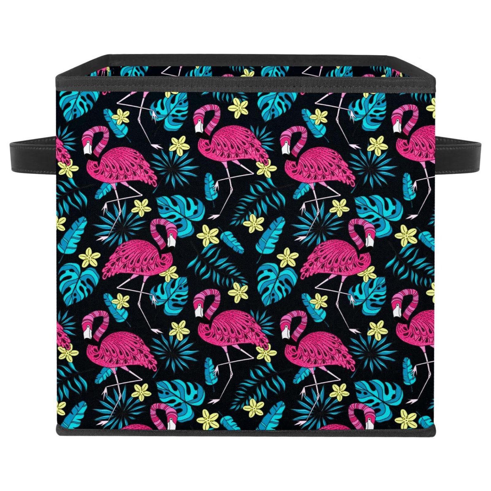 Boîte de rangement pliable cube en tissu motif flamant rose noir pour placard