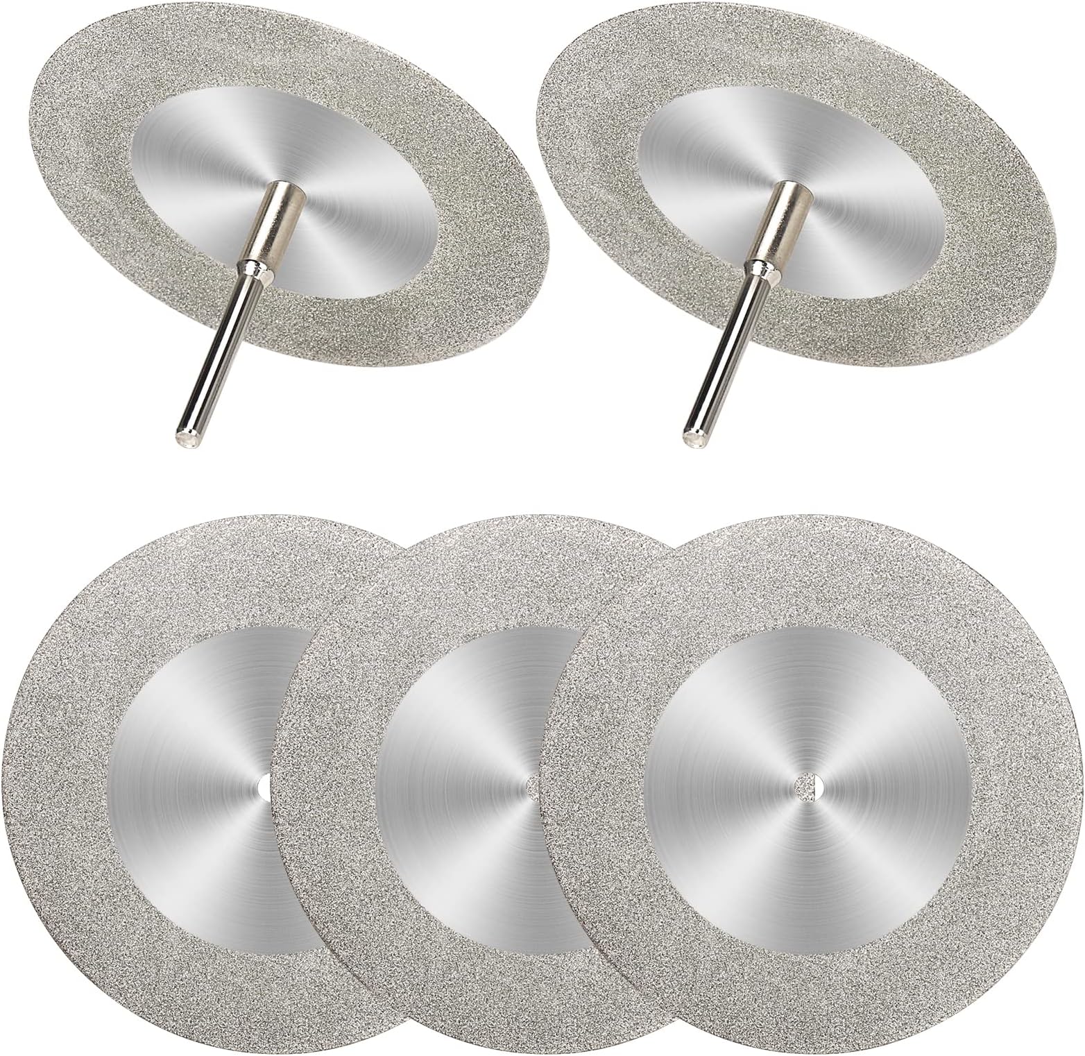 SI FANG 5Pcs 60mm Diamond Cutting Disc Cut Off Wheels with 5Pcs Mandrel 1/8'' Shank Stone Blade for Rotary Tool Drill Attachment Cutting Discs Polishing Glass Tiles Marble Plastic Jade (2.4in)