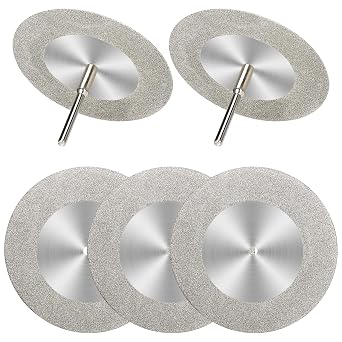 SI FANG 5Pcs 60mm Diamond Cutting Disc Cut Off Wheels with 5Pcs Mandrel 1/8 Shank Stone Blade for Rotary Tool Drill Attachment Cutting Discs Polishing Glass Tiles Marble Plastic Jade 2.4in