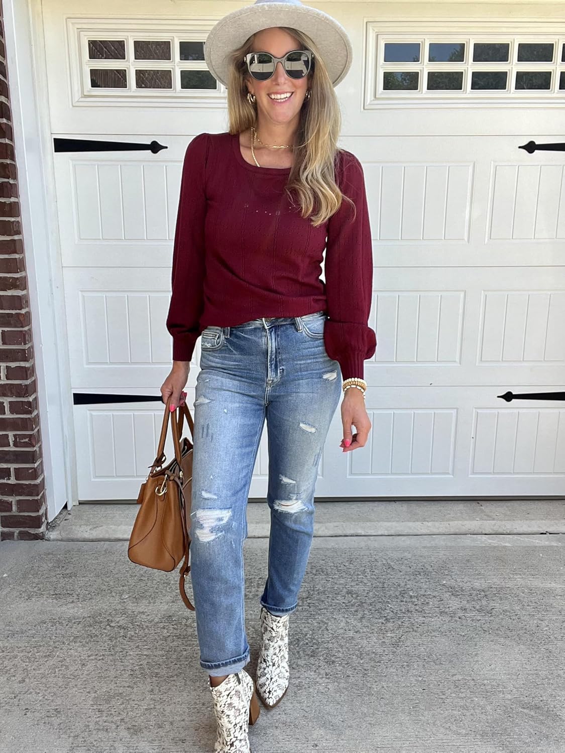 Hotouch Sweaters for Women 2026 Fall Trendy Tops Casual Puff Sleeve Square Neck Cute Tunic Pullover Blouses XS-XXL - Image 6