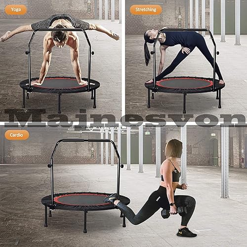 Miniatura 7 de Trampolín, cama elástica portátil Fitnes plegable en el hogar mini rebotador con mango de espuma ajustable, trampolín de ejercicio para