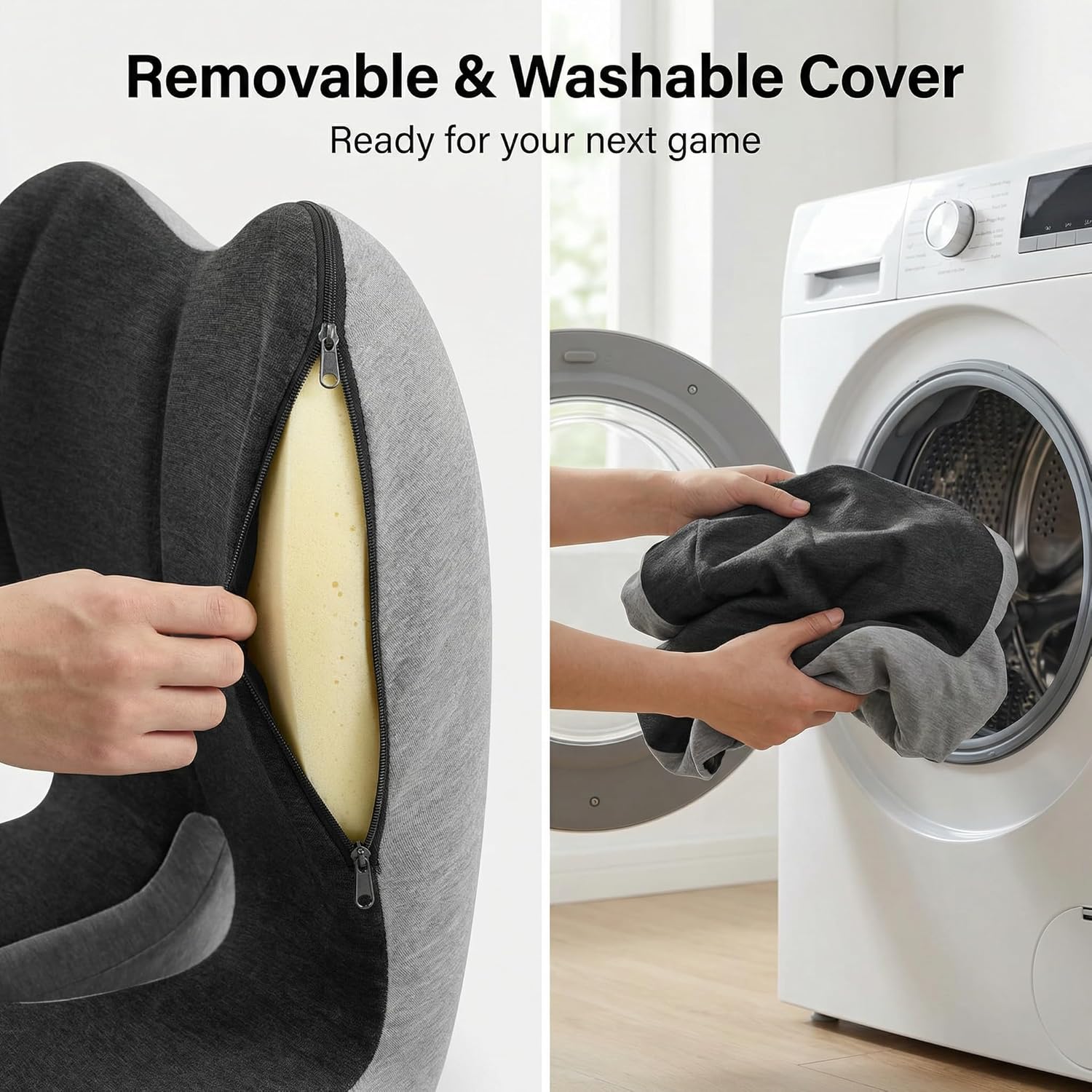 Stadium Seat Cushion with Back Support for Bleachers & Plastic Seats, Metal-Free Foldable Memory Foam Chair Pad for Sporting Events, Hollow Ventilation, Anti-Slip, Washable, 18.1" x 16.5" x 15"