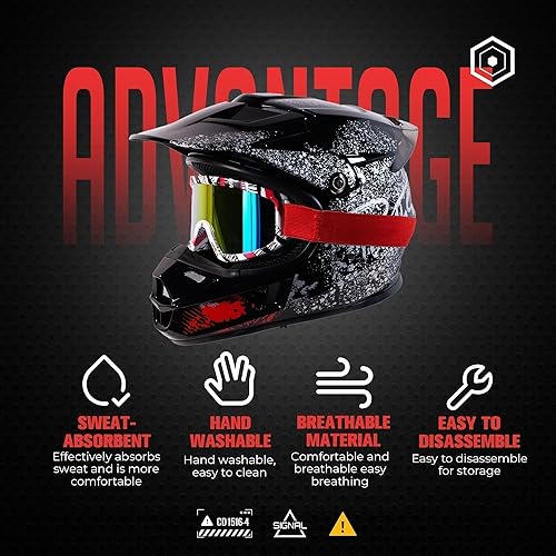 Miniatura 4 de Casco de motocicleta de cara completa, certificado por DOT, casco de motocross juvenil para niños y niñas, para motocross, kart, moto de conducción