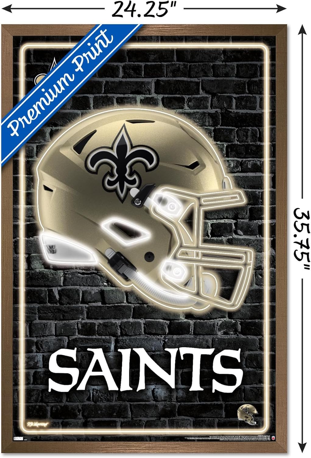 Trends International NFL New Orleans Saints - Neon Helmet 23 Wall Poster, 34L x 22.4W, Bronze Framed Version