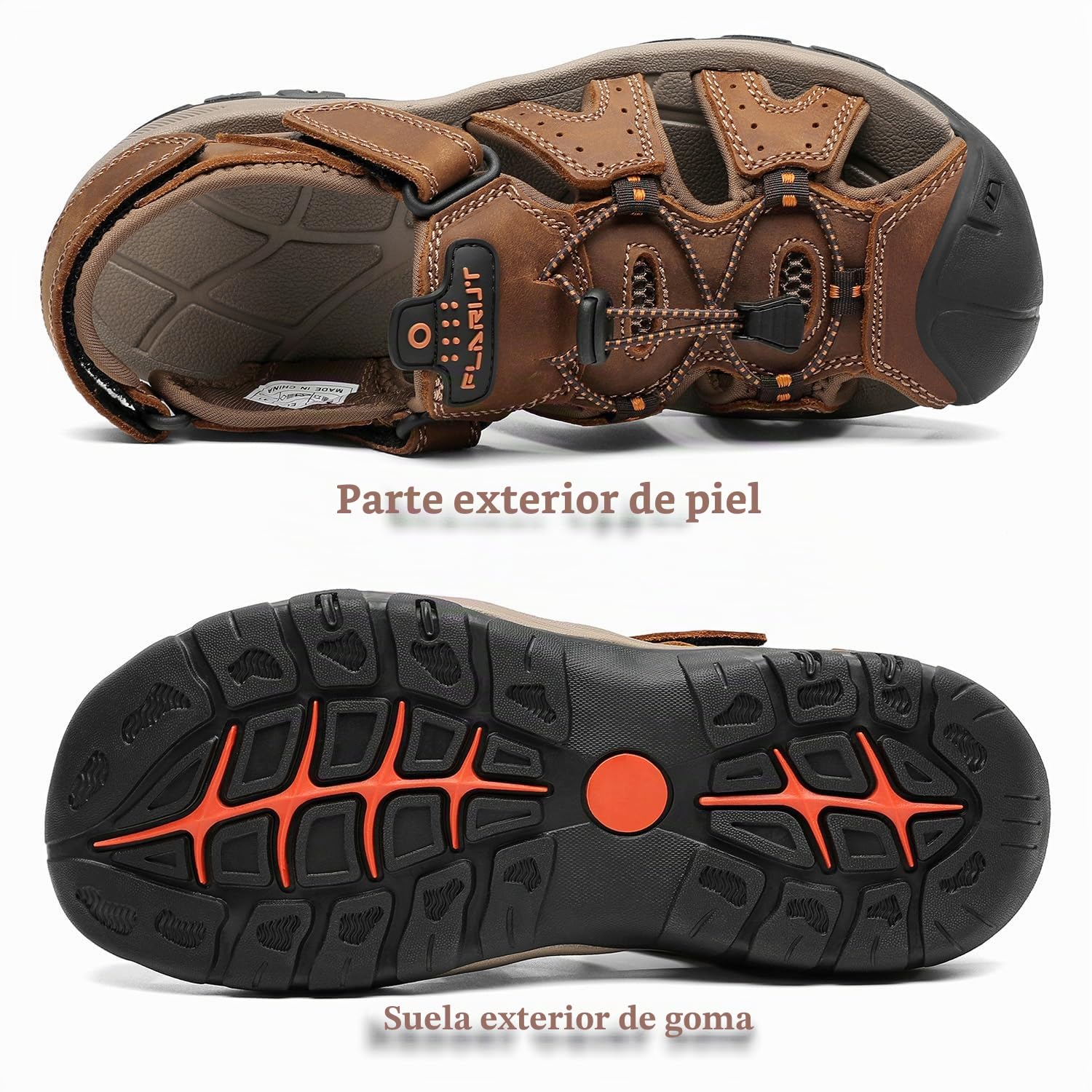 FLARUT Sandalias Deportivas Hombres Verano Exterior Senderismo Zapatos Trekking Casual Zapatos de Montaña Cuero Sandalias de Playa | Cuero auténtico,Puntera cerrada,Suela de goma antideslizante,Entresuela ligera y amortiguadora de EVa,Cierre de ajustable