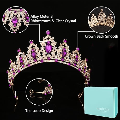 Miniatura 202 de Kamirola - Corona de reina y tiaras corona de princesa para mujeres y niñas, diademas de cristal para novia, princesa para bodas y fiestas (01)